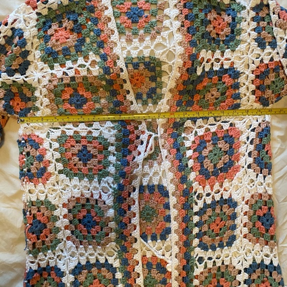 Long Cotton Open Crochet Multicolored Blanket Cardigan Coverup M/L - Picture 3 of 8